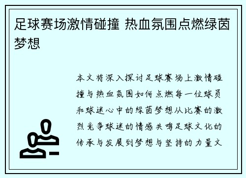 足球赛场激情碰撞 热血氛围点燃绿茵梦想