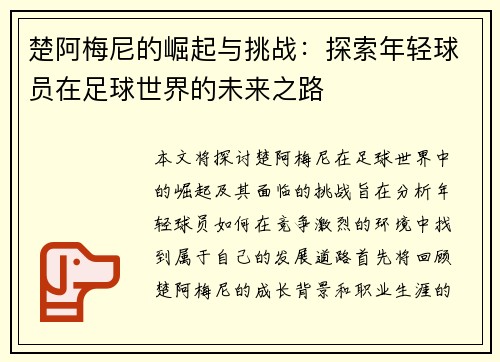 楚阿梅尼的崛起与挑战：探索年轻球员在足球世界的未来之路